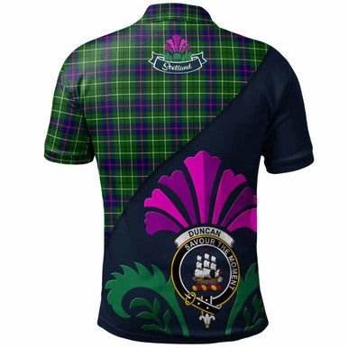 Scottish Duncan Clan Crest Tartan Polo Shirt - Scotland Thistle Style Back Side Tartan Plaid