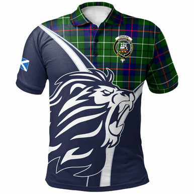 Scottish Duncan Clan Crest Tartan Polo Shirt - Scottish Flag With Lion Front Side Tartan Plaid