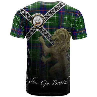 Scottish Duncan Clan Crest Tartan T-Shirt - Celtic With Scotland Lion Back Side Tartan Plaid