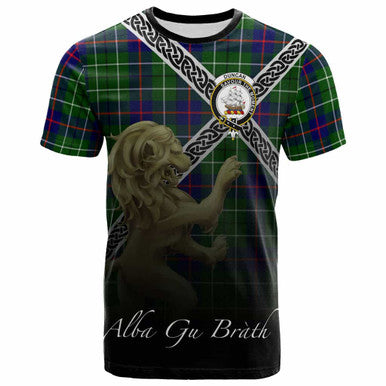 Scottish Duncan Clan Crest Tartan T-Shirt - Celtic With Scotland Lion Front Side Tartan Plaid