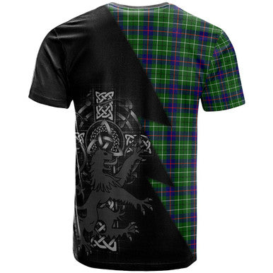 Scottish Duncan Clan Crest Tartan T-Shirt - Lion Rampant Celtic Cross Flash Style Back Side Tartan Plaid