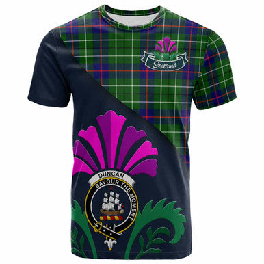 Scottish Duncan Clan Crest Tartan T-Shirt - Scotland Thistle Style Front Side Tartan Plaid