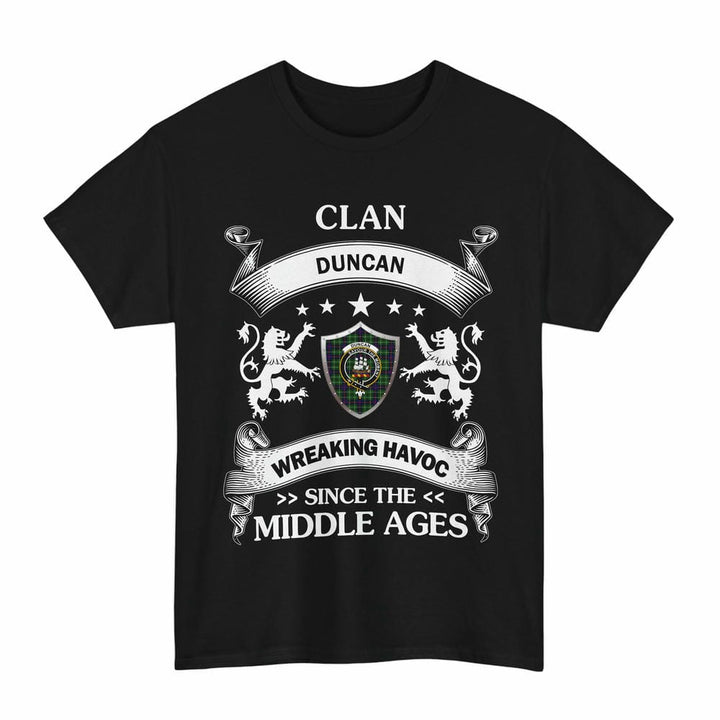 Scottish Duncan Clan Crest Tartan T-Shirt Wreaking Havoc Design Tartan Plaid Black Color