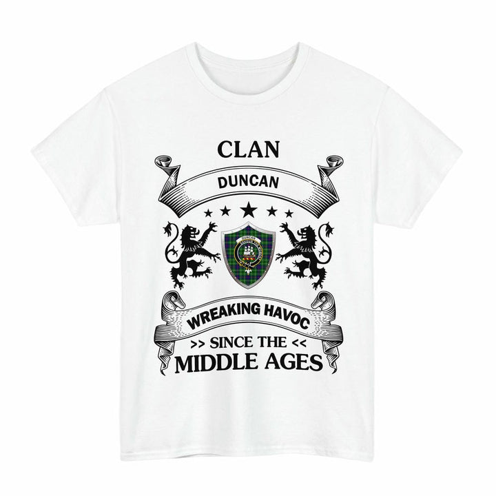 Scottish Duncan Clan Crest Tartan T-Shirt Wreaking Havoc Design Tartan Plaid White Color