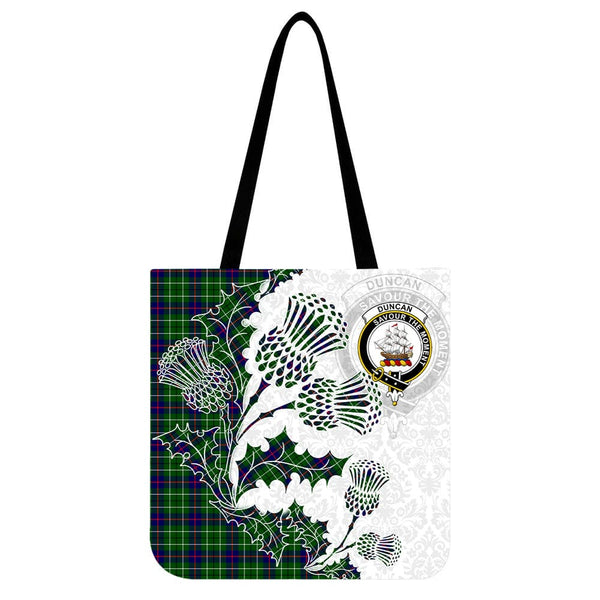 Scottish Duncan Clan Crest Tartan Tote Bag - Thistle Flowers Style Tartan Plaid 1