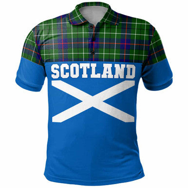 Scottish Duncan Modern Clan Tartan Polo Shirt - Lion Rampant of Scotland With Flag Front Side Tartan Plaid