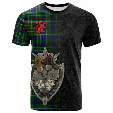 Scottish Duncan Modern Clan Tartan T-Shirt - Half Thistle Flowers Celtic Design Front Side Tartan Plaid