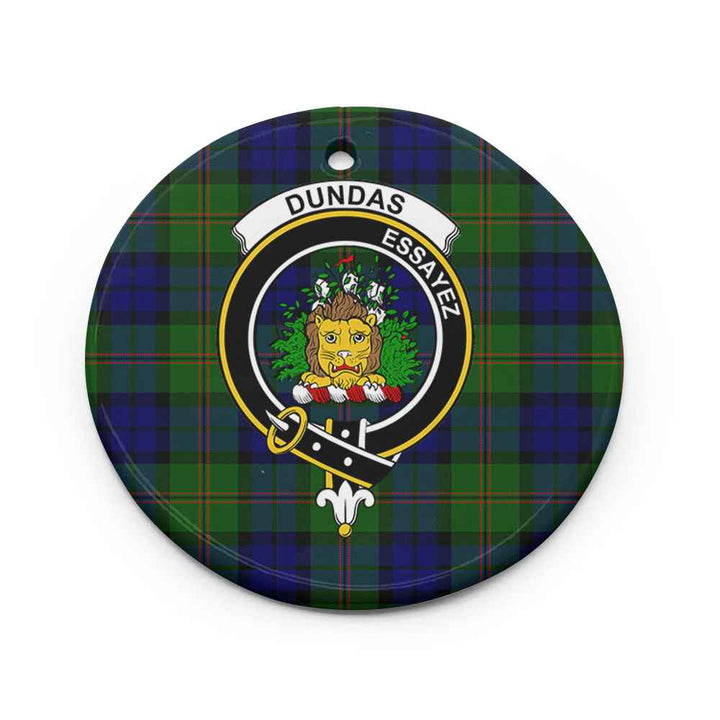 Scottish Dundas Clan Crest Tartan Ceramic Ornament Circle Shape Tartan Plaid