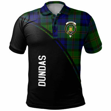 Scottish Dundas Clan Crest Tartan Curve Polo Shirt Front Side Tartan Plaid