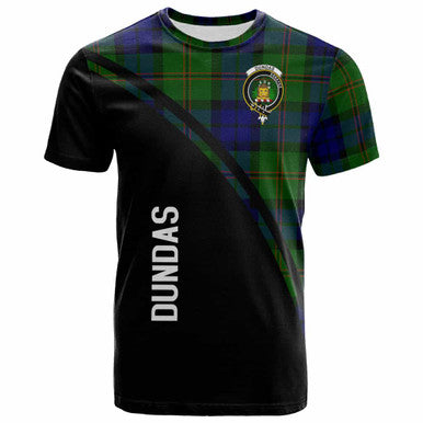 Scottish Dundas Clan Crest Tartan Curve T-Shirt Front Side Tartan Plaid