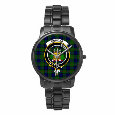Scottish Dundas Clan Crest Tartan Folding Clasp Steel Quartz Watches Tartan Plaid Black 1