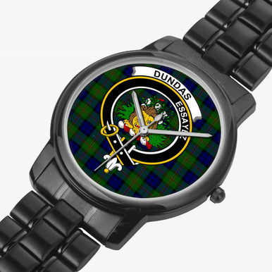 Scottish Dundas Clan Crest Tartan Folding Clasp Steel Quartz Watches Tartan Plaid Black 2