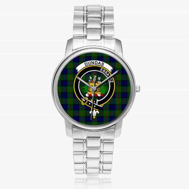 Scottish Dundas Clan Crest Tartan Folding Clasp Steel Quartz Watches Tartan Plaid Silver 1