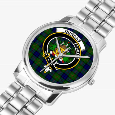 Scottish Dundas Clan Crest Tartan Folding Clasp Steel Quartz Watches Tartan Plaid Silver 2