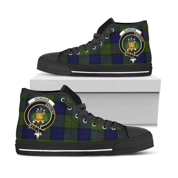 Scottish Dundas Clan Crest Tartan High Top Shoes Black Sole Tartan Plaid
