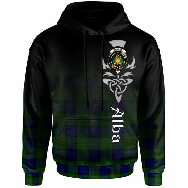 Scottish Dundas Clan Crest Tartan Hoodie - Alba Gu Brath Family Crest Celtic Inspired Front Side Tartan Plaid