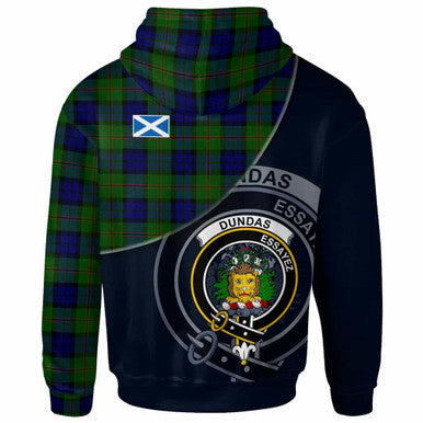 Scottish Dundas Clan Crest Tartan Hoodie - Bend Style Back Side Tartan Plaid