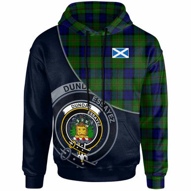 Scottish Dundas Clan Crest Tartan Hoodie - Bend Style Front Side Tartan Plaid