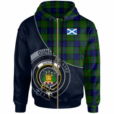 Scottish Dundas Clan Crest Tartan Hoodie - Bend Style Zip-up Tartan Plaid