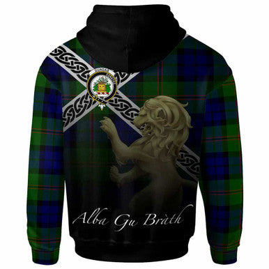 Scottish Dundas Clan Crest Tartan Hoodie - Scotland Lion Back Side Tartan Plaid