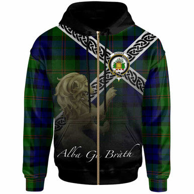 Scottish Dundas Clan Crest Tartan Hoodie - Scotland Lion Zip-up Tartan Plaid