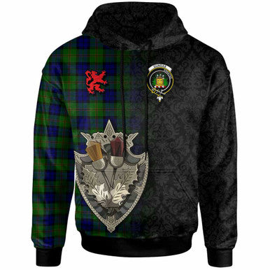 Scottish Dundas Clan Crest Tartan Hoodie - Half Thistle Flowers Celtic Design Front Side Tartan Plaid