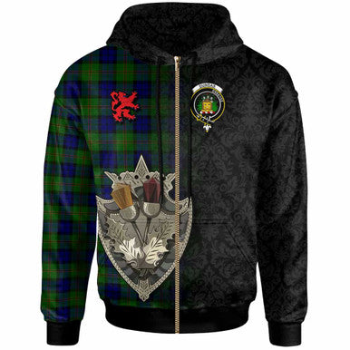 Scottish Dundas Clan Crest Tartan Hoodie - Half Thistle Flowers Celtic Design Zip-up Tartan Plaid