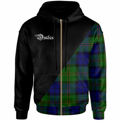 Scottish Dundas Clan Crest Tartan Hoodie - Military Logo Zip-up Tartan Plaid