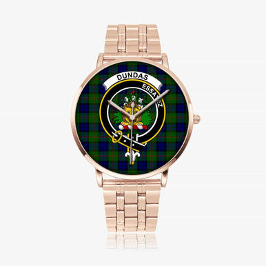Scottish Dundas Clan Crest Tartan Instafamous Steel Quartz Watches Tartan Plaid Rose Gold 1