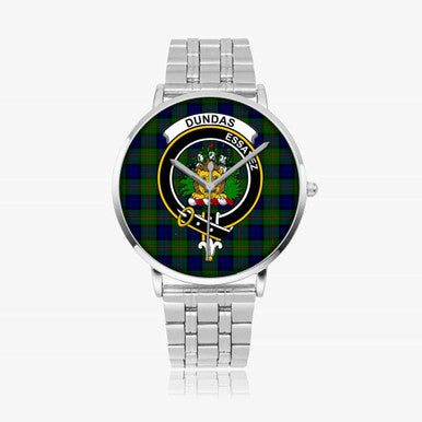 Scottish Dundas Clan Crest Tartan Instafamous Steel Quartz Watches Tartan Plaid Silver 1