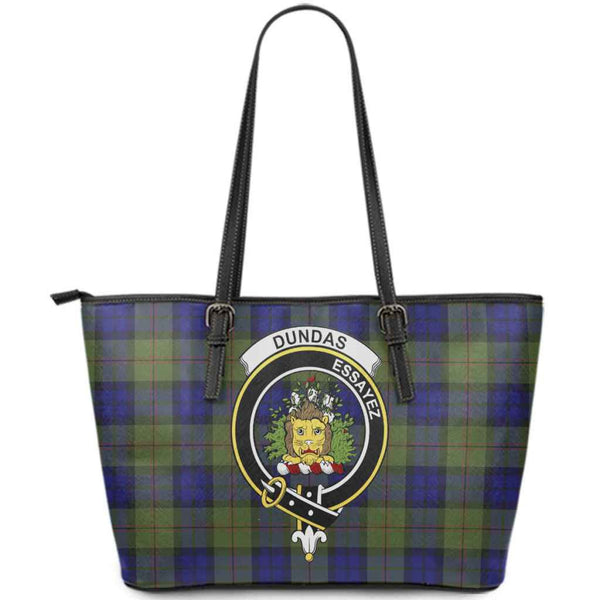 Scottish Dundas Clan Crest Tartan Leather Tote Tartan Plaid