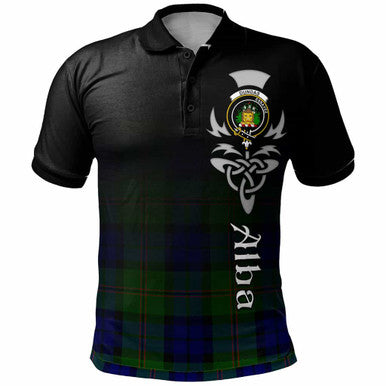 Scottish Dundas Clan Crest Tartan Polo Shirt - Alba Gu Brath Family Crest Celtic Inspired Front Side Tartan Plaid