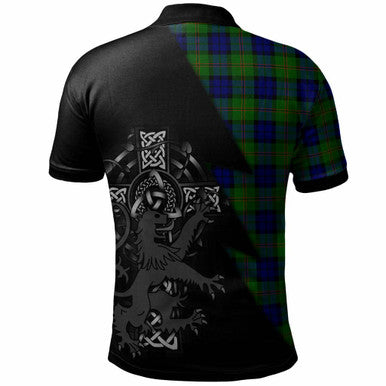 Scottish Dundas Clan Crest Tartan Polo Shirt - Lion Rampant Celtic Cross Flash Style Back Side Tartan Plaid