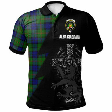 Scottish Dundas Clan Crest Tartan Polo Shirt - Lion Rampant Celtic Cross Flash Style Front Side Tartan Plaid