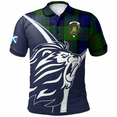 Scottish Dundas Clan Crest Tartan Polo Shirt - Scottish Flag With Lion Front Side Tartan Plaid