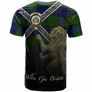 Scottish Dundas Clan Crest Tartan T-Shirt - Celtic With Scotland Lion Back Side Tartan Plaid