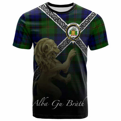 Scottish Dundas Clan Crest Tartan T-Shirt - Celtic With Scotland Lion Front Side Tartan Plaid