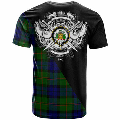 Scottish Dundas Clan Crest Tartan T-Shirt - Military Logo Back Side Tartan Plaid
