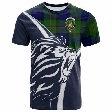 Scottish Dundas Clan Crest Tartan T-Shirt - Scottish Flag With Lion Front Side Tartan Plaid