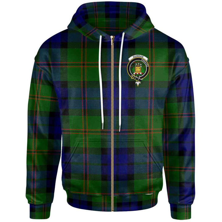 Scottish Dundas Clan Crest Tartan Hoodie Zip Tartan Plaid