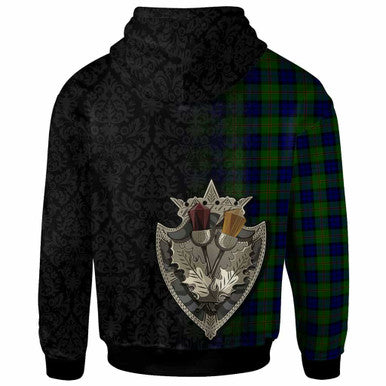 Scottish Dundas Modern Clan Tartan Hoodie - Half Thistle Flowers Celtic Design Back Side Tartan Plaid