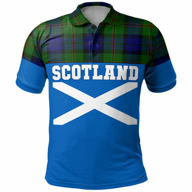 Scottish Dundas Modern Clan Tartan Polo Shirt - Lion Rampant of Scotland With Flag Front Side Tartan Plaid