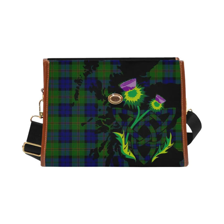 Scottish Dundas Modern Clan Tartan Waterproof Canvas Bag With Thistle Tartan Plaid 1