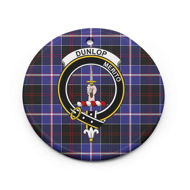 Scottish Dunlop Clan Crest Tartan Ceramic Ornament Circle Shape Tartan Plaid