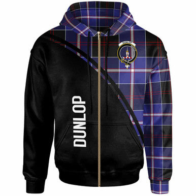 Scottish Dunlop Clan Crest Tartan Curve Hoodie Zip-up Tartan Plaid