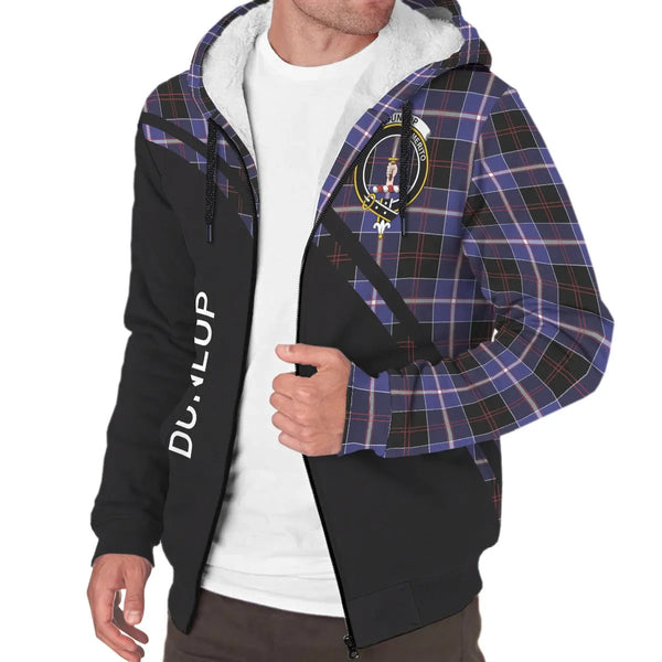 Scottish Dunlop Clan Crest Tartan Curve Sherpa Hoodie