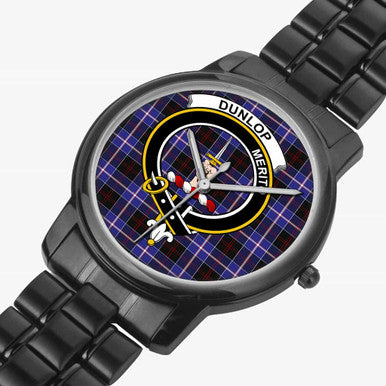 Scottish Dunlop Clan Crest Tartan Folding Clasp Steel Quartz Watches Tartan Plaid Black 2