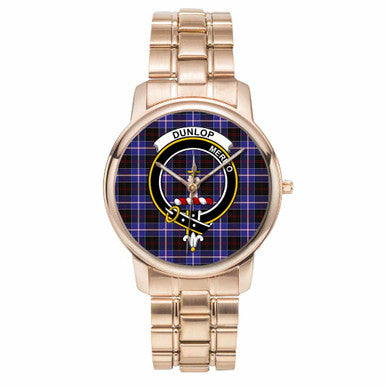 Scottish Dunlop Clan Crest Tartan Folding Clasp Steel Quartz Watches Tartan Plaid Rose Gold 1