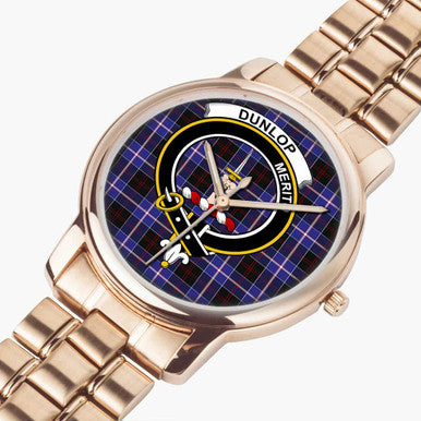 Scottish Dunlop Clan Crest Tartan Folding Clasp Steel Quartz Watches Tartan Plaid Rose Gold 2