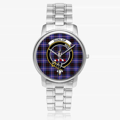 Scottish Dunlop Clan Crest Tartan Folding Clasp Steel Quartz Watches Tartan Plaid Silver 1